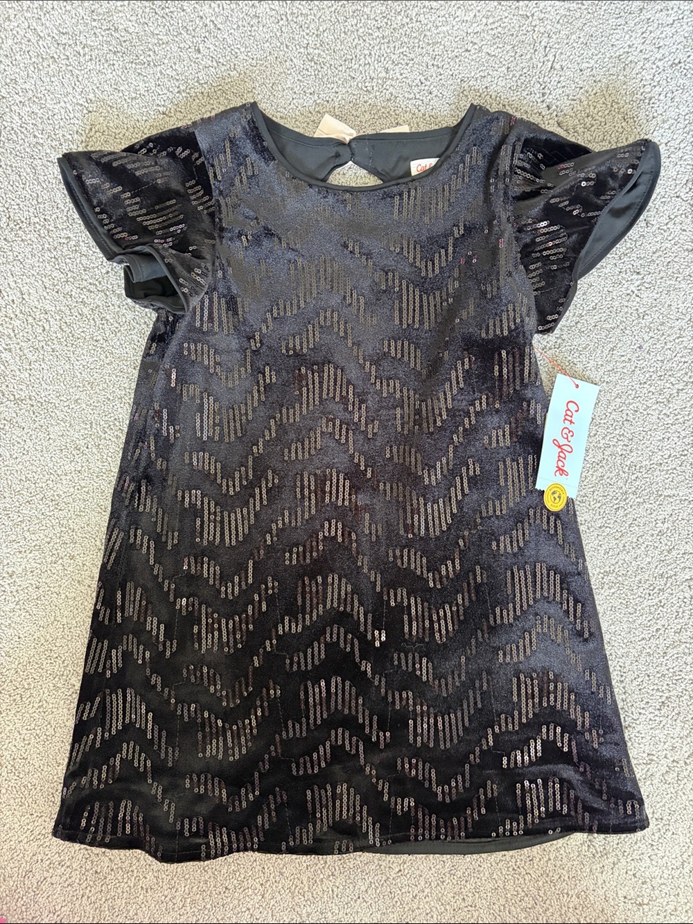 Cat & Jack Black Sequin Flutter-Sleeve Party Dress